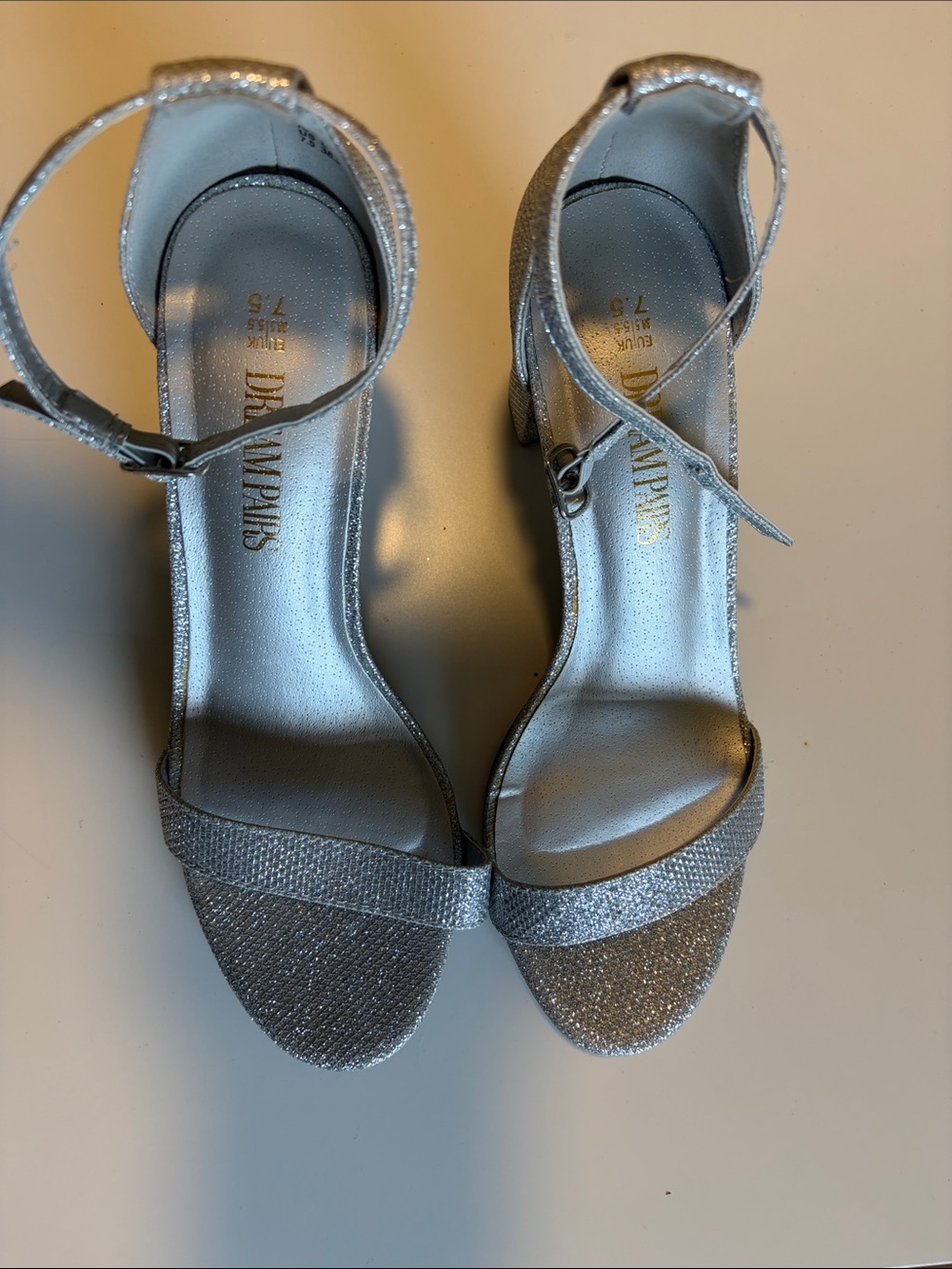 Dream Pairs Silver Glitter Ankle-Strap Heels
